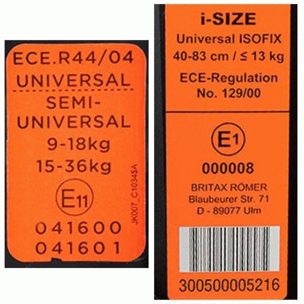 Маркировки R44 и 129/00 относятся к автокреслам ООН; R. 129 - более современное, а R. 44 - устаревшее.