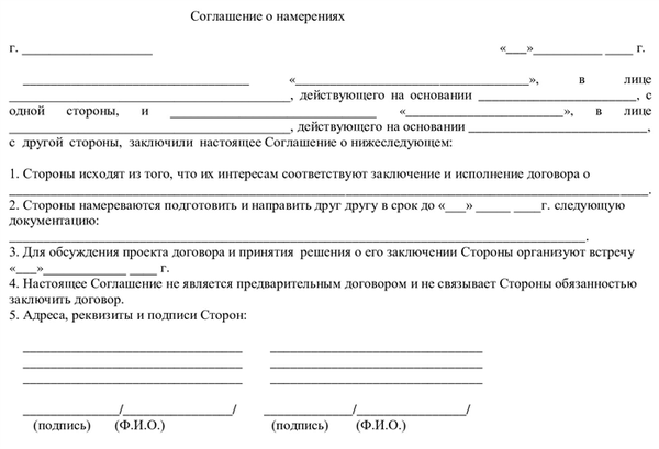 &lt; Span&gt; Соглашение о заключении договора может содержать условия, касающиеся метода ведения переговоров (например, запланированные встречи представителей, распределение расходов и т.д.). Однако соглашение не должно содержать условий, ограничивающих ответственность сторон за плохое поведение.