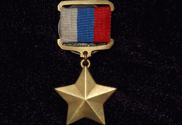 Вид сзади на медаль Героя России