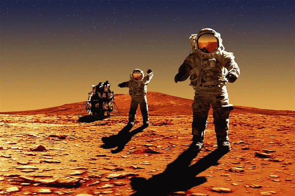 Астронавт на Марсе, как на него смотрит художник